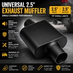 Universal 2.5" Exhaust Muffler Black Single Chamber Performance Cars Trucks 13". Fixed Price $29.99.